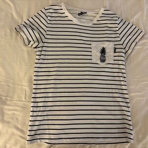 Rip Curl Black and White Striped Women’s Tee with Pineapple Pocket